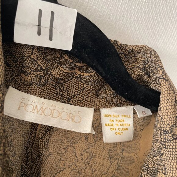 Pomodoro Womens Brown Gold Tapestry Style Print Silk Button Up Shirt Size 6 - Picture 3 of 8